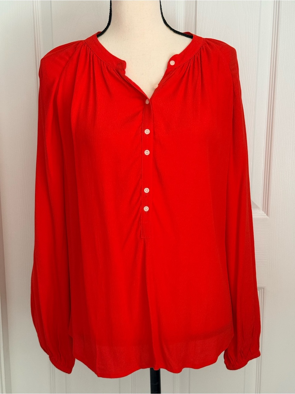 Poshmark & eBay Title: NWT J.Crew Poppy Red Long Sleeve Henley Blouse Top Small